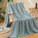 EMME Cotton Muslin Large Throw Blanket Couch Breathable Gauze Soft Lightweight Bed Blankets Adults (Heather Teal, 50"x70") - Image 2