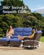 HILLGA Luxury Patio Furniture Set with 6-inch Thick Cushion, Outdoor Couch and High Back Swivel Rocker Patio Chairs, 7PCS Wicker Conversation Set for Deck Yard and Poolside, Blue (V2) - Image 2