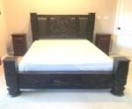 Carved Wooden Lotus Pillar Bed, Hand Crafted from Solid Mahogany Wood, Standard King - Image 2