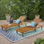 GDFStudio Outdoor Wooden Chaise Lounge, Set of 2 with Teak Finish - Image 2