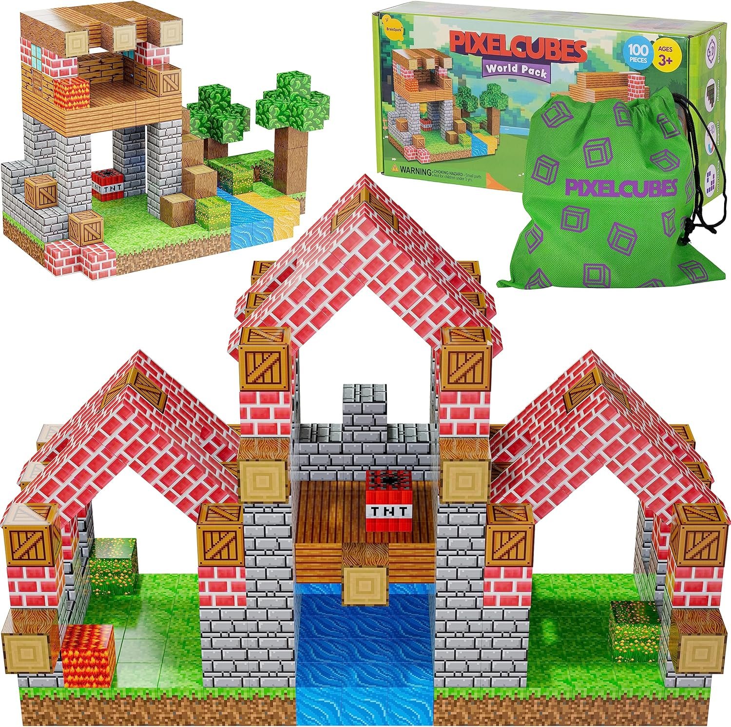 A1qxmEG4loL._AC_SL1500_.jpg BrainSpark 100PCS Magnetic Pixel Cubes World Pack STEM Building Blocks for Kids Montessori Educational Toys Fidget Sensory Set Construction Stacking Toy for Kids 3-9 Boys and Girls Birthday Gifts - Image 1