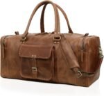 Leather Duffel Bag for Men & Women, Genuine Weekender Travel Bag, Handmade Overnight Gym Bag with Shoulder Strap, Carry-On for Business & Outdoor Travel (Asher Duffel, Light Brown, 24 Inch)