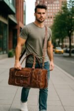 Leather Duffel Bag for Men & Women, Genuine Weekender Travel Bag, Handmade Overnight Gym Bag with Shoulder Strap, Carry-On for Business & Outdoor Travel (Asher Duffel, Light Brown, 24 Inch) - Image 2