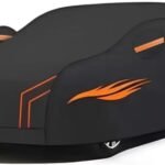 Customized breathable car cover Compatible with Mercedes Maybach S680,all-weather dust and sun protection car cover (black orange)