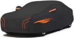 Customized breathable car cover Compatible with Mercedes Maybach S680,all-weather dust and sun protection car cover (black orange)