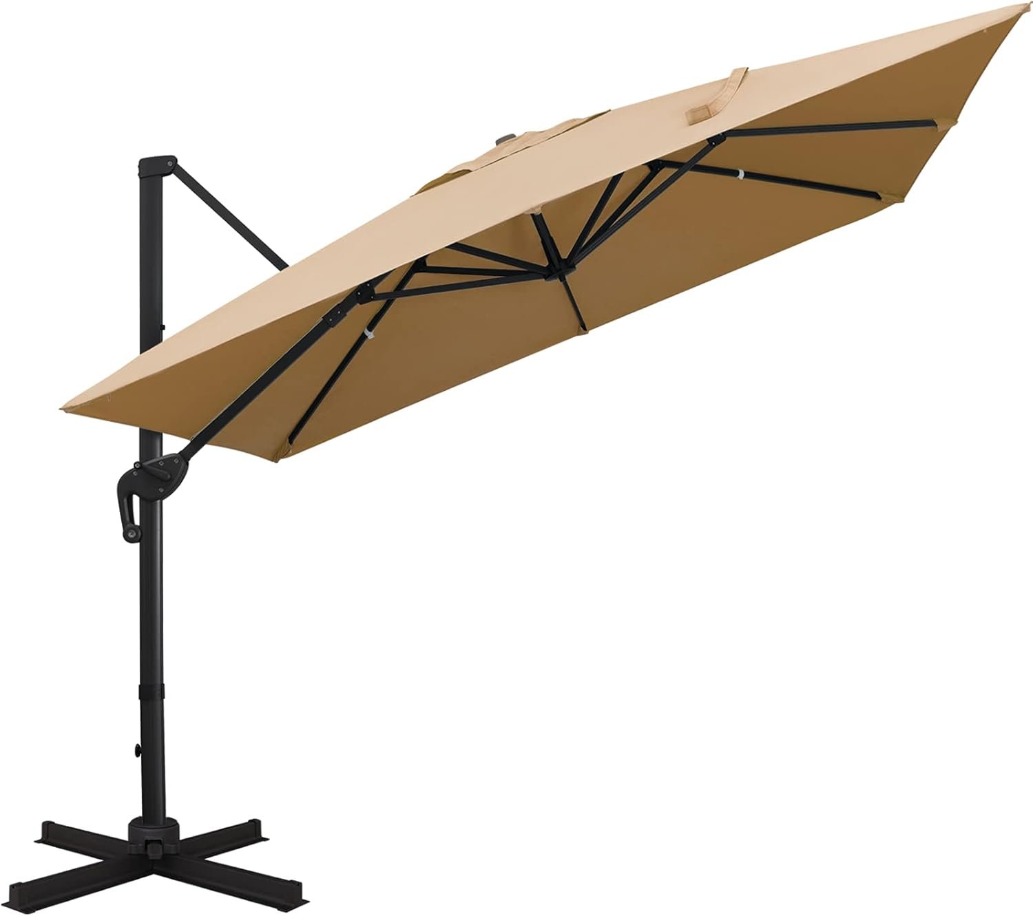 515uQ7ubXgS._AC_SL1500_.jpg Sunnyglade 10x10Ft Cantilever Patio Umbrella Square Deluxe Offset Umbrella 360°Rotation & Integrated Tilting System Heavy Duty Patio Hanging Umbrella for Market Garden Deck Pool Backyard Patio (Tan) - Image 1