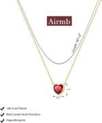 Heart Necklace for Women 14K Gold Plated Red Crystal Heart Necklaces Simple Pendant Necklace Gold Jewelry for Women - Image 5