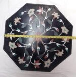 Black Pietra Dura Inlay Side Table Top 24" inch Semi-Precious Natural Center Black Modern and Luxury Indoor and Outdoor Marble Inlay Art Work Beautiful Handmade Design Table Top Home Decor