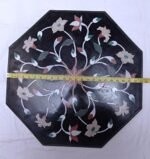 Black Pietra Dura Inlay Side Table Top 24" inch Semi-Precious Natural Center Black Modern and Luxury Indoor and Outdoor Marble Inlay Art Work Beautiful Handmade Design Table Top Home Decor - Image 2