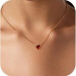 Heart Necklace for Women 14K Gold Plated Red Crystal Heart Necklaces Simple Pendant Necklace Gold Jewelry for Women