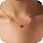 Heart Necklace for Women 14K Gold Plated Red Crystal Heart Necklaces Simple Pendant Necklace Gold Jewelry for Women
