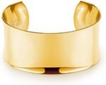 Dankadi Women 925 Sterling Silver Curved Bangle 30MM Wide Grooved Cuff Bangle Shiny Punk Open Bracelet Adjustable Plated 24k Gold/Rose Gold Jewelry Gift