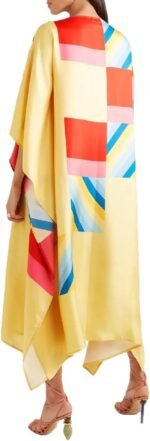 Women Digital Printed Striped Pattern Satin Silk Kaftan - Image 4