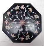 Black Pietra Dura Inlay Side Table Top 24" inch Semi-Precious Natural Center Black Modern and Luxury Indoor and Outdoor Marble Inlay Art Work Beautiful Handmade Design Table Top Home Decor - Image 3