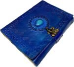 Leather Journal with Unlined Pages - Turquoise Blue Stone Leather Bound Writing Journal for Women & Men medieval Gemstone Studded Handmade Notebook Office Poetry Sketch Book Handcraft Paper Stone - Image 2