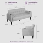TYBOATLE Sofa Couch, Living Room Furniture Sectional Sofa Sets 3 Pcs, Tufted Mid-Century Loveseat w/USB, Cupholders & Comfy Single Sofa for Small Space, Apartment, Office (Light Grey) - Image 2