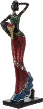 Ethnic Style African Lady Resin Figurine with Gold Basket Hand-Carved Desk Sculpture for Home Office Decor Polished Tribal Woman Statue Accent for Room Shelf