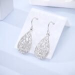 925 Sterling Silver Dangle Earrings for Women Filigree Teardrop Linear Drop Celtic Knot Statement Ear Bling Jewelry Crystal Clover Dragonfly Dangling Hook Helix Piercings - Image 2