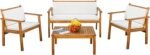 Devoko Patio Furniture 4 Piece Acacia Wood Outdoor Conversation Sofa Set with Table & Cushions Porch Chairs for Garden, Deck, Backyard, Natural
