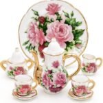 Odoria 1/6 Miniature Porcelain Tea Set 8Pcs Dollhouse Decoration Accessories, Red Rose