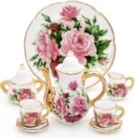 Odoria 1/6 Miniature Porcelain Tea Set 8Pcs Dollhouse Decoration Accessories, Red Rose