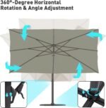 COSIEST 9FT/10FT/9 * 12FT/10 * 13FT Patio Umbrella Cantilever Outdoor Rectangular Offset Umbrella with 360°Rotation, Double Top Heavy Duty Windproof Aluminum Frame for Pool Garden Deck Backyard - Image 6