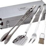 All-Clad Professional Tools with Case Stainless Steel BBQ Tool Set 4 Piece Pots and Pans, Cookware Silver