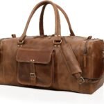 Leather Duffel Bag for Men & Women, Genuine Weekender Travel Bag, Handmade Overnight Gym Bag with Shoulder Strap, Carry-On for Business & Outdoor Travel (Asher Duffel, Light Brown, 24 Inch)