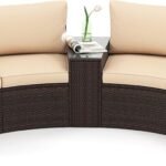 Tangkula 5 Pieces Patio Furniture Set, PE Rattan Half-Moon Curved Sectional Sofas with Tempered Glass Top Side Tables, Outdoor Conversation Set for Porch, Backyard & Poolside (Beige)