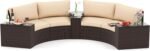Tangkula 5 Pieces Patio Furniture Set, PE Rattan Half-Moon Curved Sectional Sofas with Tempered Glass Top Side Tables, Outdoor Conversation Set for Porch, Backyard & Poolside (Beige)