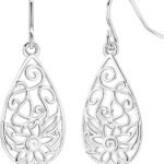 925 Sterling Silver Dangle Earrings for Women Filigree Teardrop Linear Drop Celtic Knot Statement Ear Bling Jewelry Crystal Clover Dragonfly Dangling Hook Helix Piercings