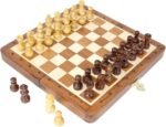 House of Chess - 8 Inch Wooden Magnetic Folding Travel Chess Set - Board with Algebraic Notation + 2 Extra Pawns & 2 Extra Queens- Handmade (Acacia Wood) - Image 2