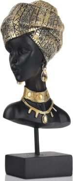 African Statue and Sculptures for Home Decorations, African Art Tribal Lady Figurines Head Statues, American Bust Statue, Home Decor Accent, Suitable for Living Room, Office, Desktop Decor