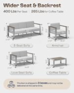 Outdoor Furniture Set, 4 Piece Aluminum Patio Furniture Set with Coffee Table, Wide Seat and Thick Cushions, Outdoor Patio Conversation Sets for Deck, Porch (LightGray) - Image 7