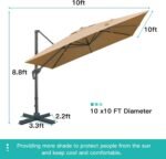 Sunnyglade 10x10Ft Cantilever Patio Umbrella Square Deluxe Offset Umbrella 360°Rotation & Integrated Tilting System Heavy Duty Patio Hanging Umbrella for Market Garden Deck Pool Backyard Patio (Tan) - Image 5