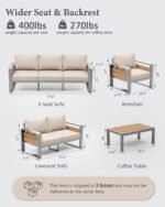 ZANDOR Aluminum Outdoor Patio Conversation Furniture Set, 4 PCS Metal Modern Outside Sectional Lawn Furniture with Coffee Table & Washable Thick Cushions,Seating Sofa for Garden/Backyard/Porch Silver - Image 2