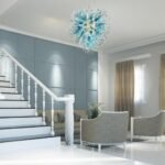 Contemporary Blue Art Deco Chandelier,20 Inch Funky Hand Blown Glass Chandelier,Novel Clearing Blown Glass Ceiling Hanging Pendant Light Fixture for Bedroom,Living Room Height Adjustable - Image 8