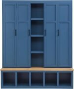 Merax Modern Farmhouse Hall Tree with Bench, 4-in-1 Entryway Storage Cabinet & Shoe Organizer with Hooks, Blue - Image 7