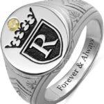 Getname Necklace Initial Signet Ring Sterling Silver King Crown Monogram Ring - Custom Engraved Alphabet Rings for Man - Personalized Mens Signet Ring Silver Gold