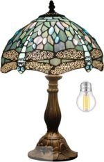 WERFACTORY Tiffany Lamp Sea Blue Stained Glass Table Lamp 12X12X18 Inches Dragonfly Style Desk Reading Light S147 Series - Image 9