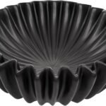 Small Ceramic Bowl Black Decorative Bowl, Modern Home Decor Centerpiece 6 Inches Key Jewelry Ruffle Fluted Scalloped Bowl