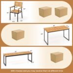 Tangkula 6 Pieces Outdoor Acacia Wood Dining Set, Patio Table and Chairs Set with Bench for 6-7 People, Outdoor Dining Furniture Set with 2" Umbrella Hole for Garden, Backyard and Poolside - Image 6