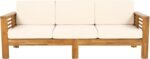 Christopher Knight Home Havets 3 Pieces Outdoor Acacia Furniture Set, Slat Panel Couch, Spacious Seating Armchair, 6" Thick Cushions Sofa and Coffee Table Set for Backyard Garden Balcony, Teak+Beige - Image 6
