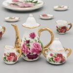 Odoria 1/6 Miniature Porcelain Tea Set 8Pcs Dollhouse Decoration Accessories, Red Rose - Image 3