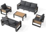 Aoxun Aluminum Patio Furniture Set, 5 Piece Luxury Outdoor Sectional with 6" Olefin Fabric Cushions, Patio Conversation Sets with Coffee Table and Waterproof Cover for Backyard, Porch Dark Grey - Image 9