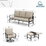 MFSTUDIO 5 Pieces Patio Conversation Sets,Outdoor Metal Furniture Sofas with 1 x 3-Seat Sofa, 2 x Swivel Chairs,2 x Ottoman,Wrought Iron Frame with Beige Cushion for Patio Courtyard Balcony - Image 6