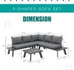 Soleil Jardin 4-Piece Outdoor Patio Furniture Set L-Shaped Aluminum Sectional Sofa with Coffee Table All-Weather Patio Conversation Set with Cushions, Dark-Grey - Image 7