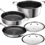Hell's Kitchen Hybrid 5 Pc Cookware Set, Tri-Clad Stainless Steel and Nonstick Ceramic, PFAS Free, no PFOA, no PTFE, no Teflon, Non Toxic Cookware, Metal Utensil Safe, All Cooktops and Oven Safe