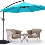ABCCANOPY 10FT Cantilever Patio Umbrella with base included, 360° Rotation Outdoor Offset Umbrella Bonus Fix Frame & Weights Bag for Backyard, Deck, Poolside (Turquoise)
