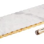 Mud Pie - 40700003 Mud Pie Marble and Gold Edge Hostess Set Serving Platter, One Size, white